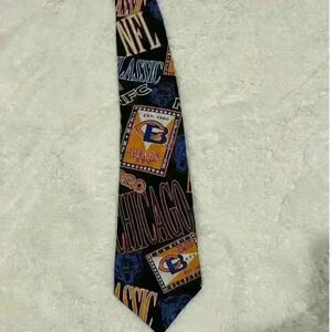 RM Style Sport NFC Chicago Bears Team Logo Black Blue Silk‎ Neck Tie - EUC